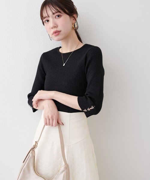 「natural couture」 7分袖ニット FREE ホワイト レディース_画像6