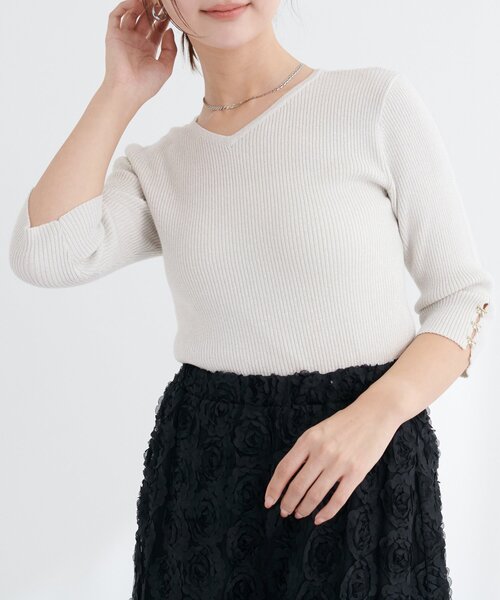 「natural couture」 7分袖ニット FREE ホワイト レディース_画像7
