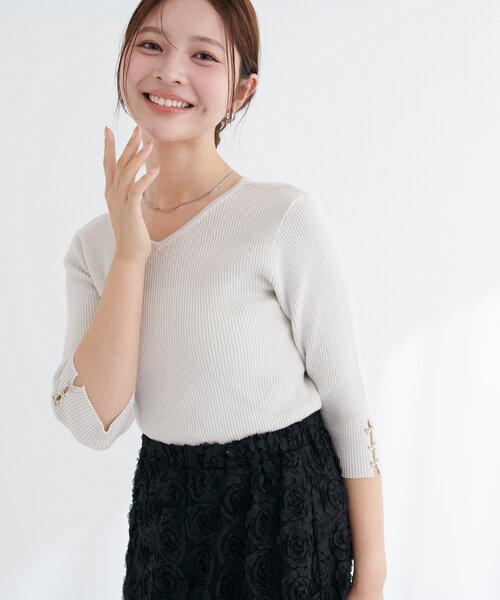 「natural couture」 7分袖ニット FREE ホワイト レディース_画像8