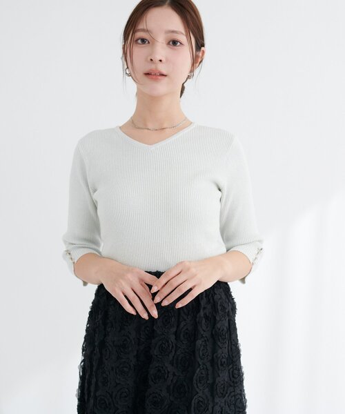 「natural couture」 7分袖ニット FREE ホワイト レディース_画像9