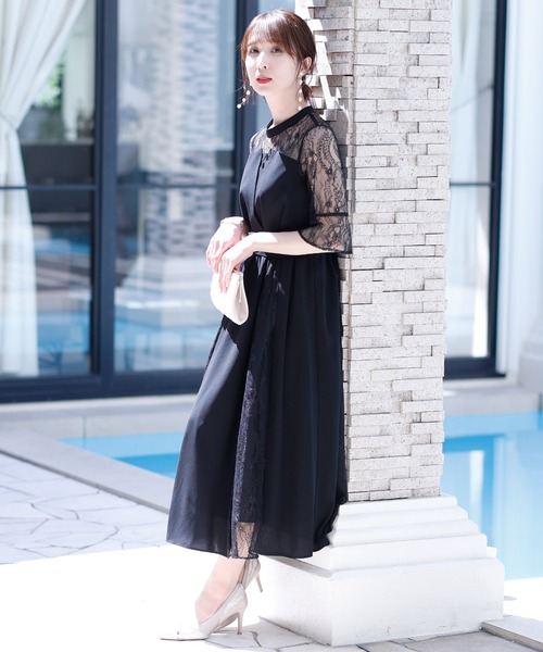 PourVous ドレス 結婚式 パーティードレス ビスチェ切り替え
