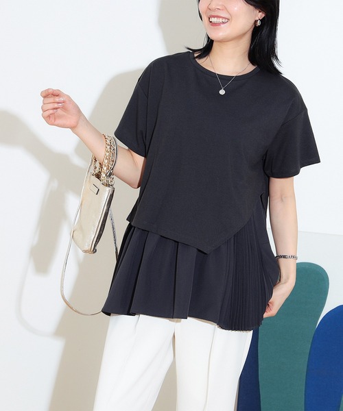 BEAMS HEART tシャツ / アシンメトリープリーツ 異素材プル