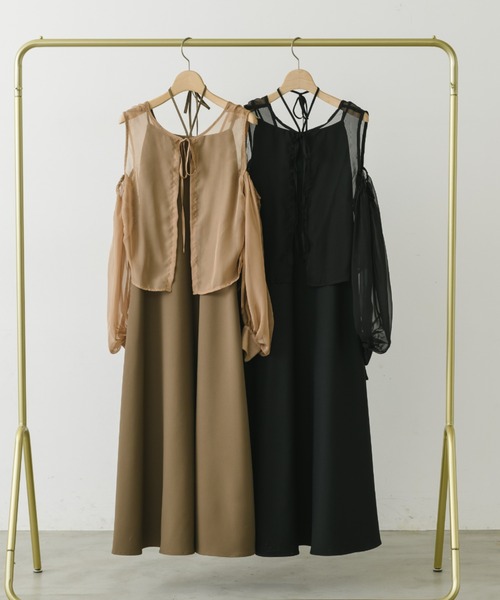 パーティードレス ワンピース sheer bolero camisole dress/ボレロ付