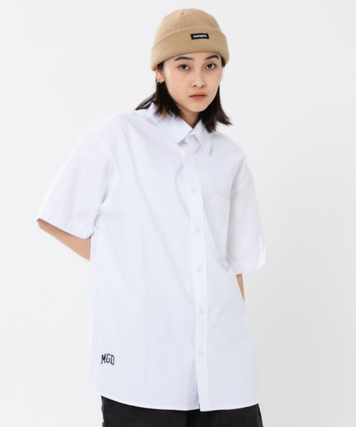 ブラウス シャツ 「mahagrid/マハグリッド」MGD OXFORD HALF SLEEVE SHIRTS/オックスフォード シャツ レディース