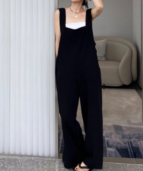 SHEENA（シーナ） サロペット オーバーオール 裾スリットリラックス