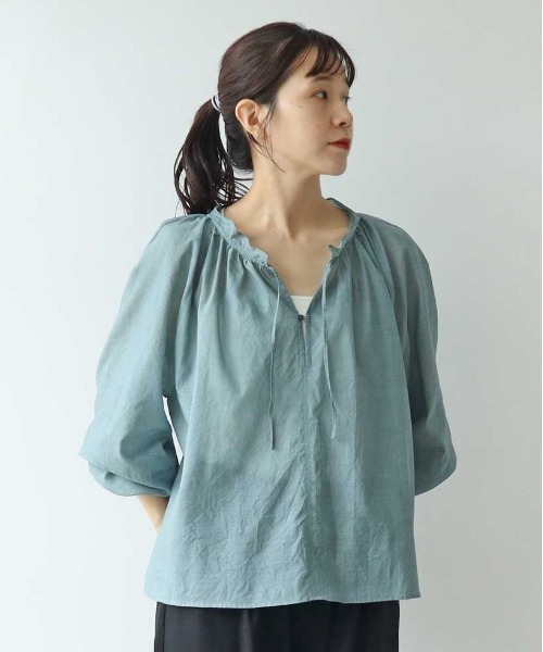 シャツ ブラウス ○キャッワッシャー2WAYギャザーカラーショート 