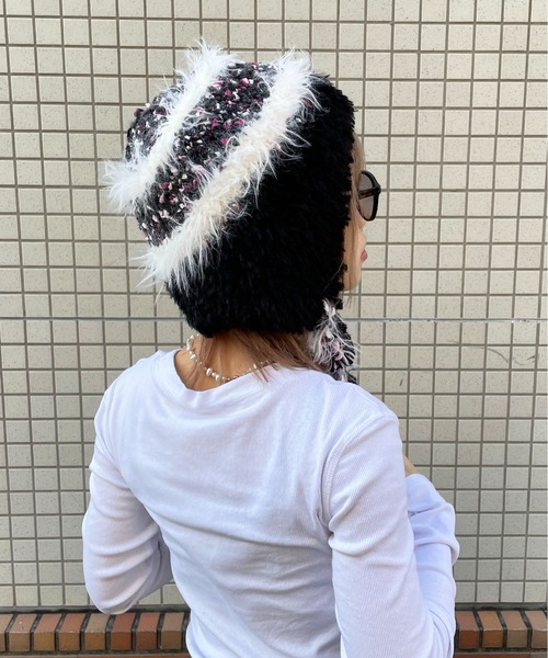 ニット帽 ニットキャップ 「HIKA」モヘアイヤーストラップボーダー