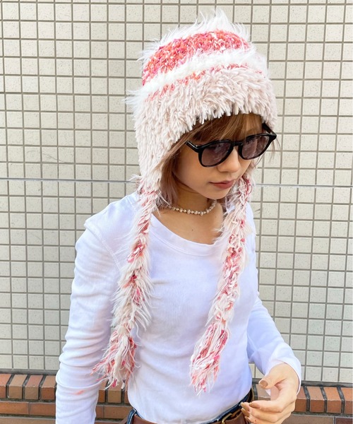ニット帽 ニットキャップ 「HIKA」モヘアイヤーストラップボーダー
