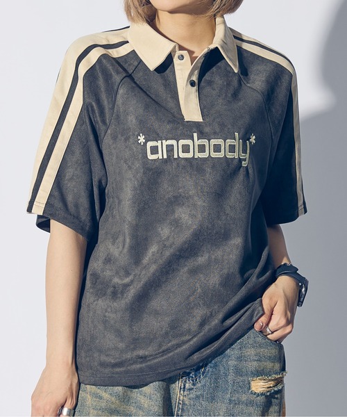 ポロシャツ ポロ 「*anobody* / アノバディー」Suede-touch Embroidered Polo Shirt/ スエードタッチ エン anobody ポロシャツ ポロ 「*anobody* / アノバディー」Suede