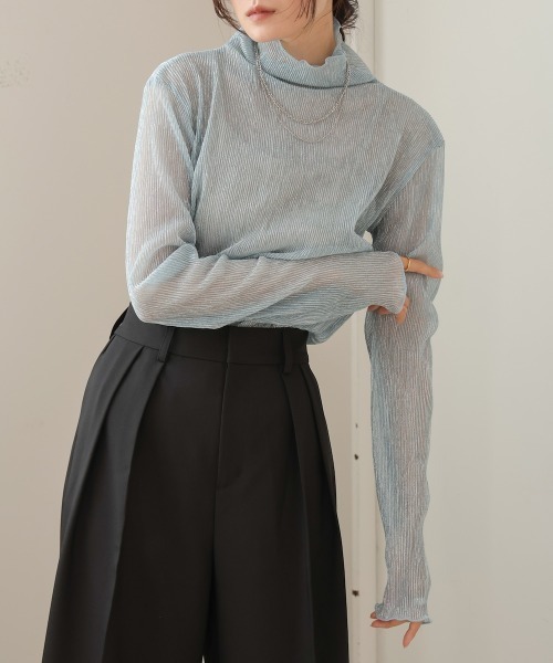 BAB tシャツ プリーツシアーハイネックトップス レディース