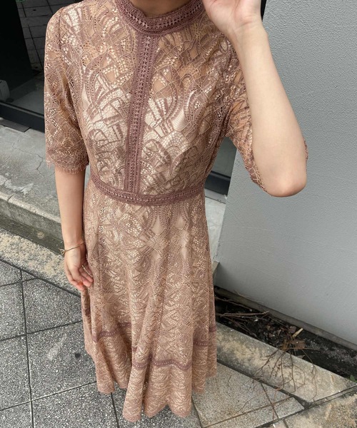 ドレス 配色ハシゴレース切替ドレス 結婚式 パーティードレス