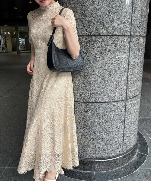 ハシゴレースワンピース結婚式パーティードレスお呼ばれオケージョンドレス同窓会 PourVous｜ハシゴレースワンピース結婚式パーティードレス
