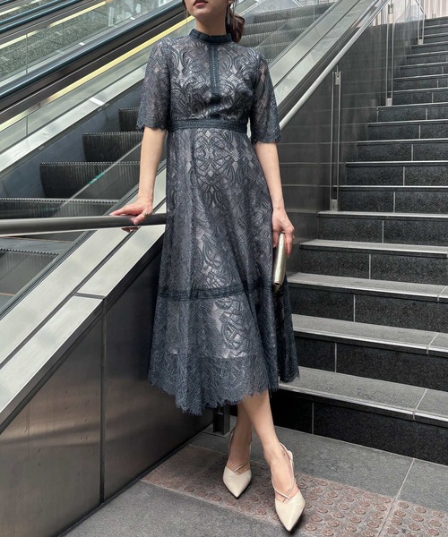 ハシゴレースワンピース結婚式パーティードレスお呼ばれオケージョンドレス同窓会 PourVous｜ハシゴレースワンピース結婚式パーティードレス