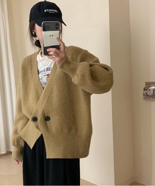 gossip!ロサンゼルス カーディガン 深めVネック ダブルボタン ニット