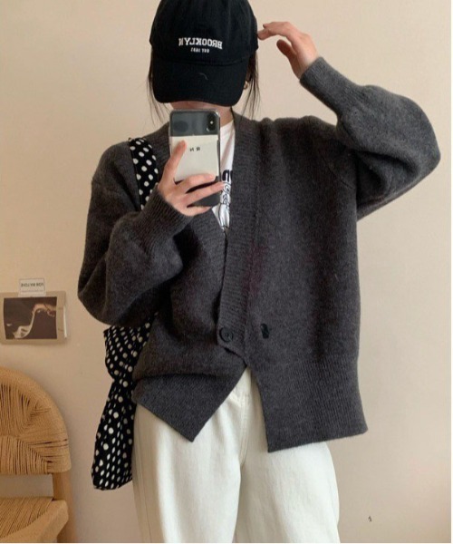 gossip!ロサンゼルス カーディガン 深めVネック ダブルボタン ニット