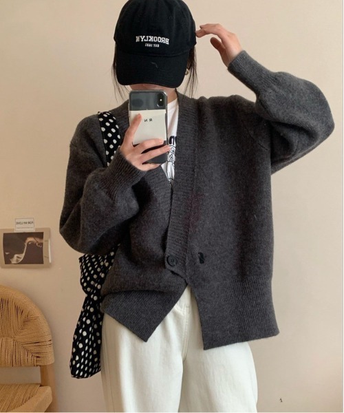 gossip!ロサンゼルス カーディガン 深めVネック ダブルボタン ニット