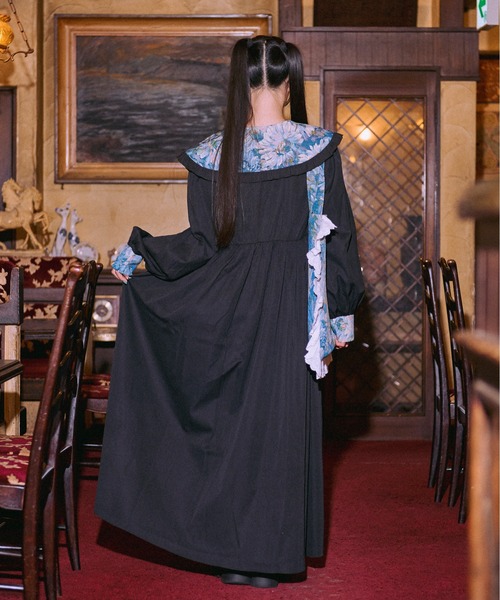 ワンピース フェザートリム配色ドッキングワンピース