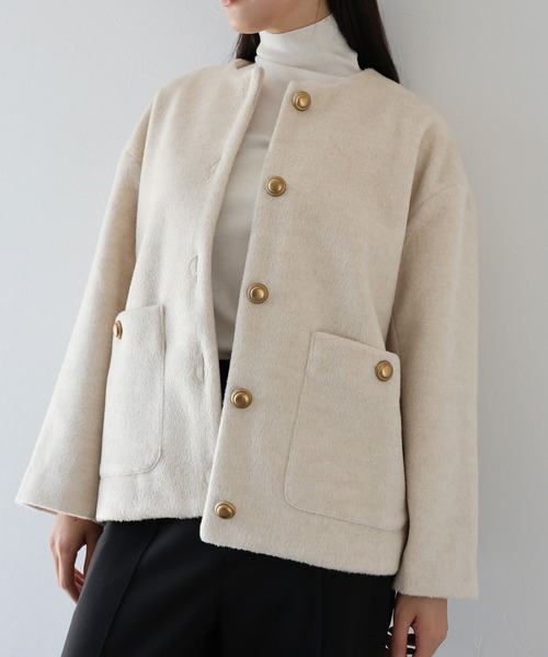 yori ラウンドカラーショートコート ウール 金ボタン アイボリー 36 yori ラウンドカラーショートコート ウール 金ボタン アイボリー 36