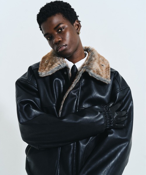 ジャケット・アウター RADIANTransrectfakeleather 2way cropped CAMPHOR WOOD コート ジャケット FAUX LEATHER/FUR REVERSIBLE JACKET