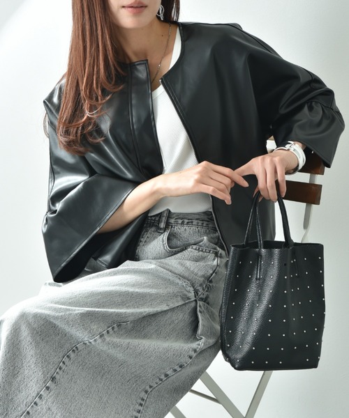 INTERPLANET♡ノーカラージャケット INTERPLANET ジャケット ノーカラージャケット フェイクレザー