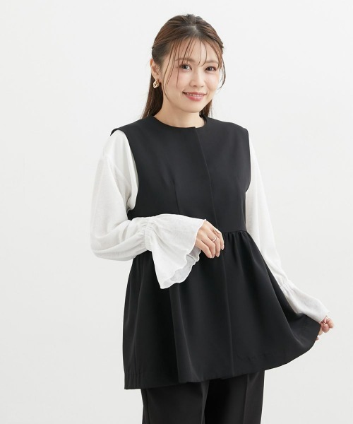 ベスト ジレ 小さいサイズ　ダブルクロスペプラムベスト　低身長さん・小柄女性 レディース