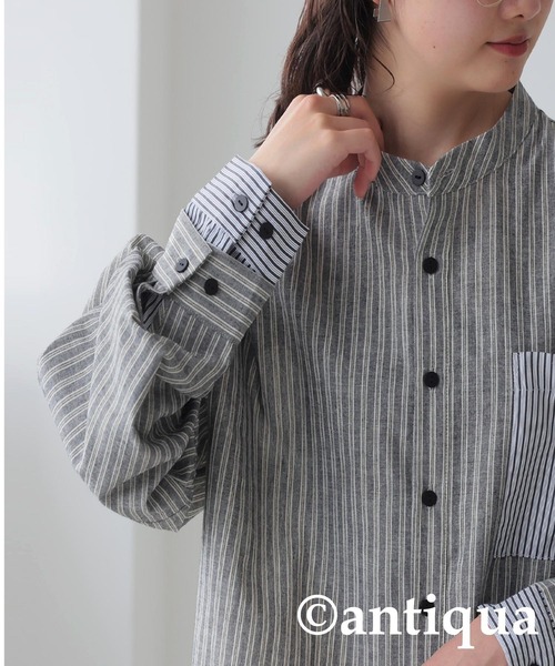 antiqua（アンティカ） ブラウス シャツ レイヤードストライプシャツ