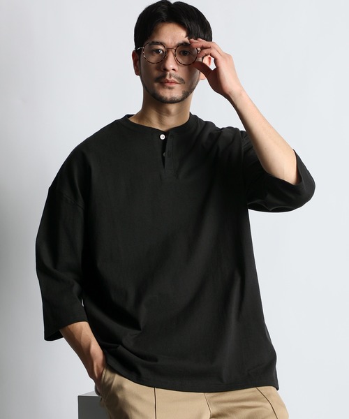 tシャツ ヘビーウェイト(8オンス) リラックスフィット 7分袖 ヘンリーTシャツ メンズ | LANVIN en Bleu