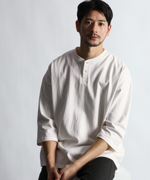 tシャツ ヘビーウェイト(8オンス) リラックスフィット 7分袖 ヘンリーTシャツ メンズ | LANVIN en Bleu | 03