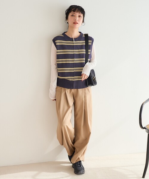 ベスト ジレ 「洗える/ストレッチ/UVカット」麻調ストレッチダブルジレ レディース 洗える/ストレッチ/UVカット】麻調ストレッチダブルジレ(その他
