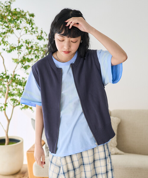 FREAK'S STORE ベスト ジレ バイオウォッシュ加工 ニットジップベスト