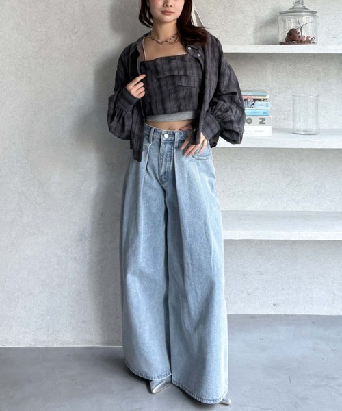 [華やかなシルエット]AVANDRESSバックルワイドデニムパンツ osharewalker ワイドパンツ レディース ロング パンツ ボトムス