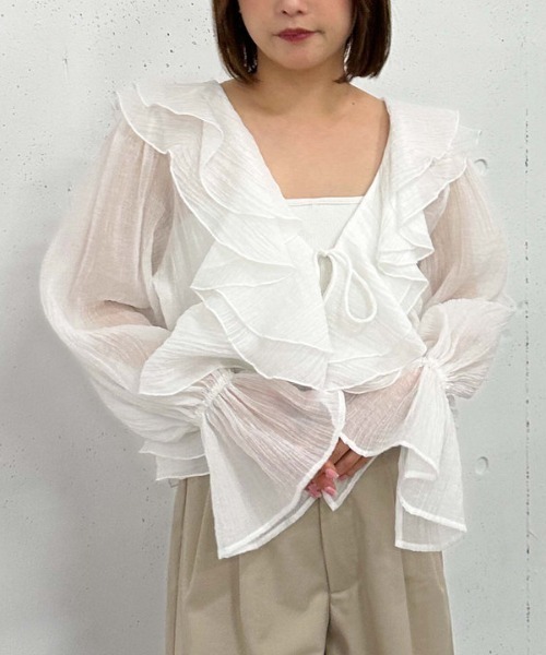 ブラウス シャツ サッカーラッフルリボンブラウス レディース N.Natural Beauty Basic ブラウス シャツ サッカーラッフル