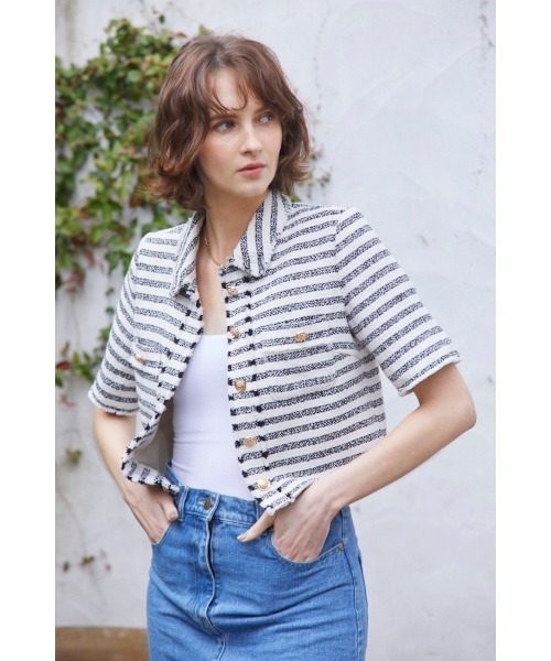 Caroline Tweed Jacket カラー付ツイードJK レディース
