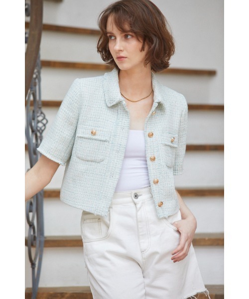 Estella.K Caroline Tweed Jacket カラー付ツイードJK レディース Estella.K Caroline Tweed Jacket カラー付ツイードJK レディース