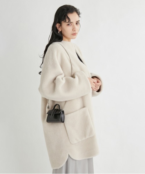 【極美品】ミラオーウェン Mila Owen（ミラオーウェン） ノーカラーコート FREE アイボリー