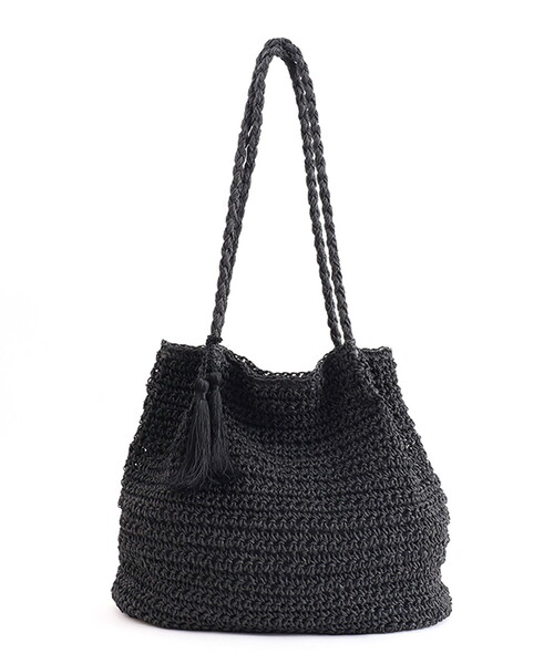 ロビタ 黒のレザー編み込みかごバッグ ブラック レザー 編み トート バッグ カゴ バッグ | Baginning
