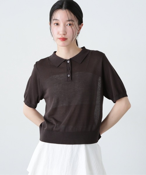 ポロシャツ ポロ シアーアンドリューニットポロシャツ レディース N.Natural Beauty Basic ポロシャツ ポロ シアーポロニット