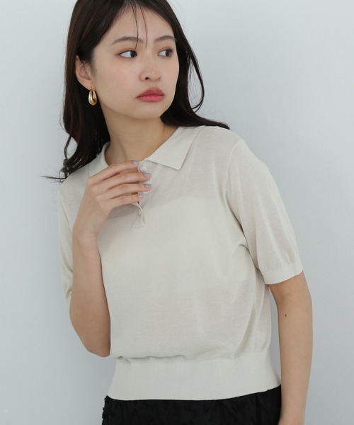 シナモンH　BURBERRY&Ferragamo☆レディースポロシャツ N.Natural Beauty Basic ポロシャツ ポロ シアーポロニット