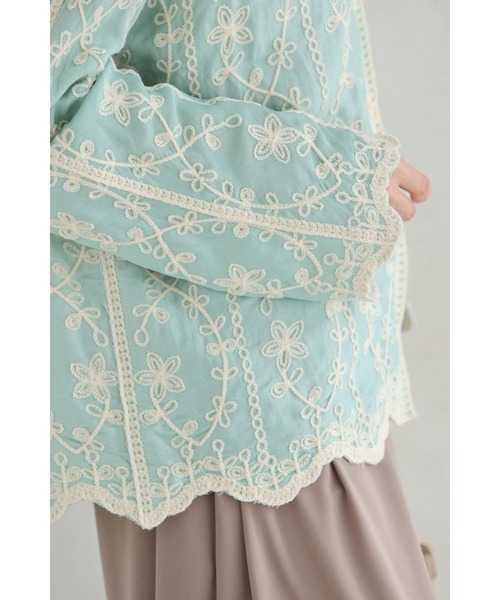 ブラウス シャツ 花刺繍のミントカラーシャツトップス レディース cawaii ブラウス シャツ 花刺繍のミントカラーシャツトップス
