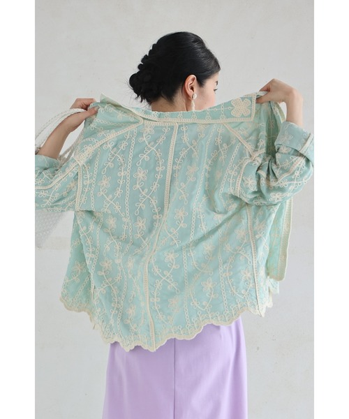 ブラウス シャツ 花刺繍のミントカラーシャツトップス レディース cawaii ブラウス シャツ 花刺繍のミントカラーシャツトップス