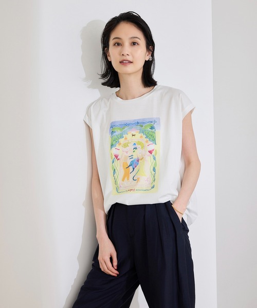 tシャツ 「Kei Nagayama for ROPE'」プリント ノースリーブTEE「接触冷感・洗濯耐久あり」 レディース