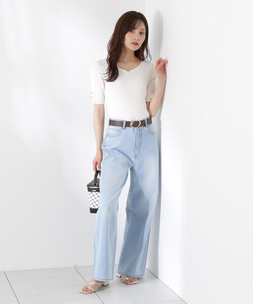 ニット セーター ハートネック半袖リブニット / 1215270605 レディース PROPORTION BODY DRESSING ニット セーター ハートネック半袖