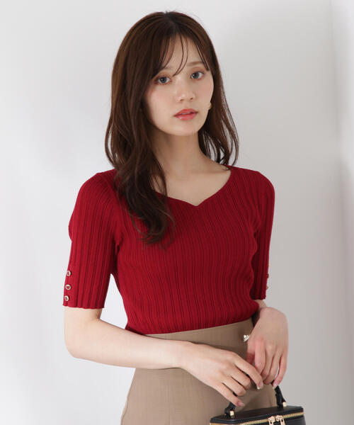 ニット セーター ハート柄刺繍リブニット レディース PROPORTION BODY DRESSING ニット セーター ハートネック半袖