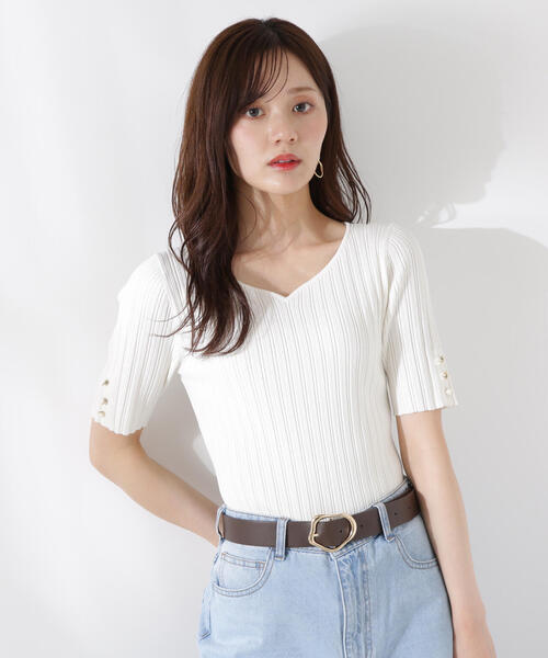 ニット セーター ハートネック半袖リブニット / 1215270605 レディース PROPORTION BODY DRESSING ニット セーター ハートネック半袖