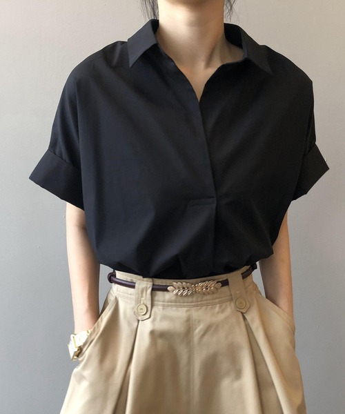 ブラウス シャツ スキッパー半袖ブラウス レディース