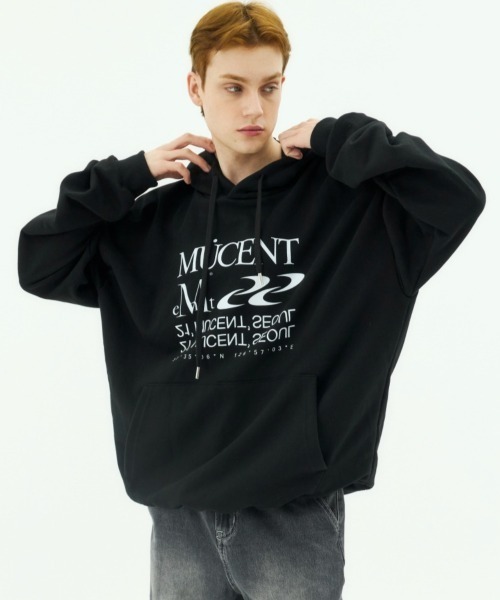 MUCENT ブラック パーカーL(MEN) MUCENT（ムセント） パーカー MUCENTブランド直輸入正規品/レタリング