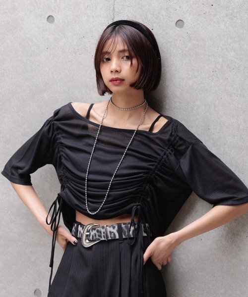 PAGEBOY（ページボーイ） tシャツ 半袖 ドロストシャーリング半袖