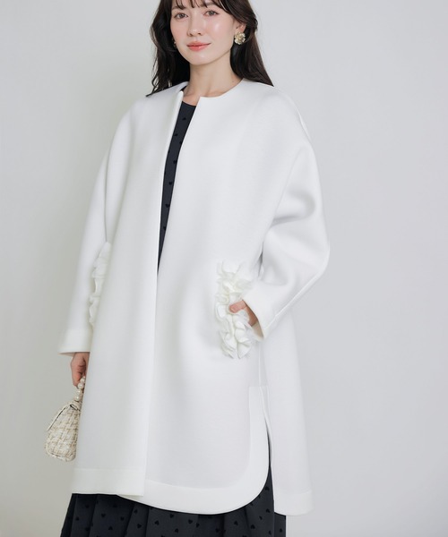 PICCIN PERLA ノーカラーコート コート フリルポケットコート