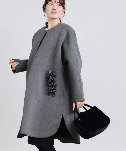 PICCIN PERLA ノーカラーコート コート フリルポケットコート