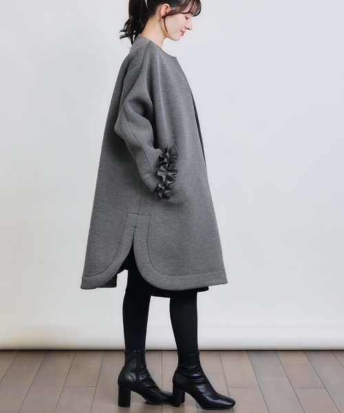 PICCIN PERLA ノーカラーコート コート フリルポケットコート